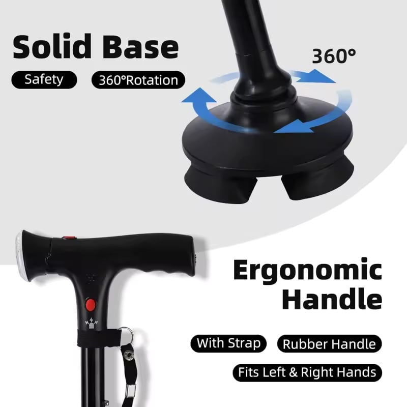 Multifunctional Folding Walking Cane for Seniors 🦯💡🚨