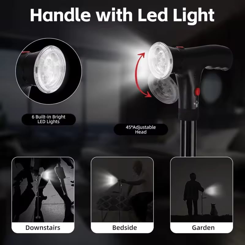 Multifunctional Folding Walking Cane for Seniors 🦯💡🚨