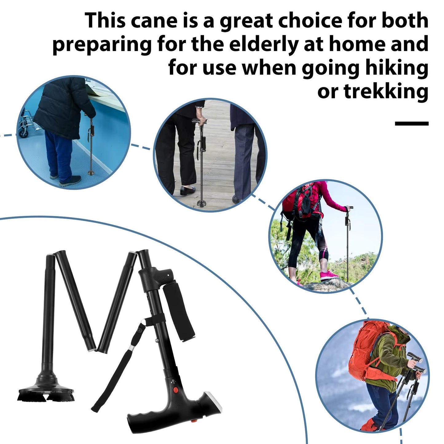 Multifunctional Folding Walking Cane for Seniors 🦯💡🚨