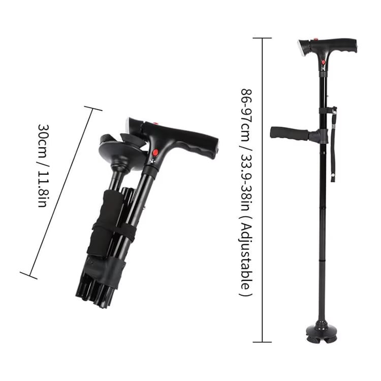 Multifunctional Folding Walking Cane for Seniors 🦯💡🚨