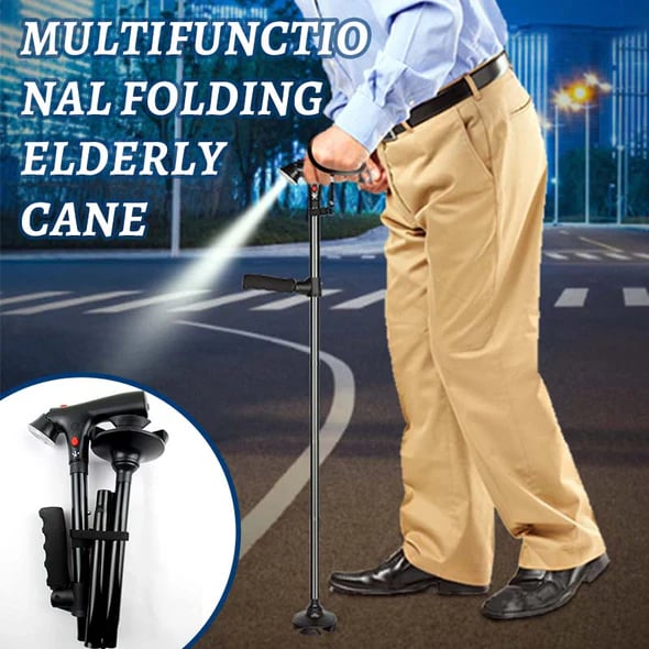 Multifunctional Folding Walking Cane for Seniors 🦯💡🚨