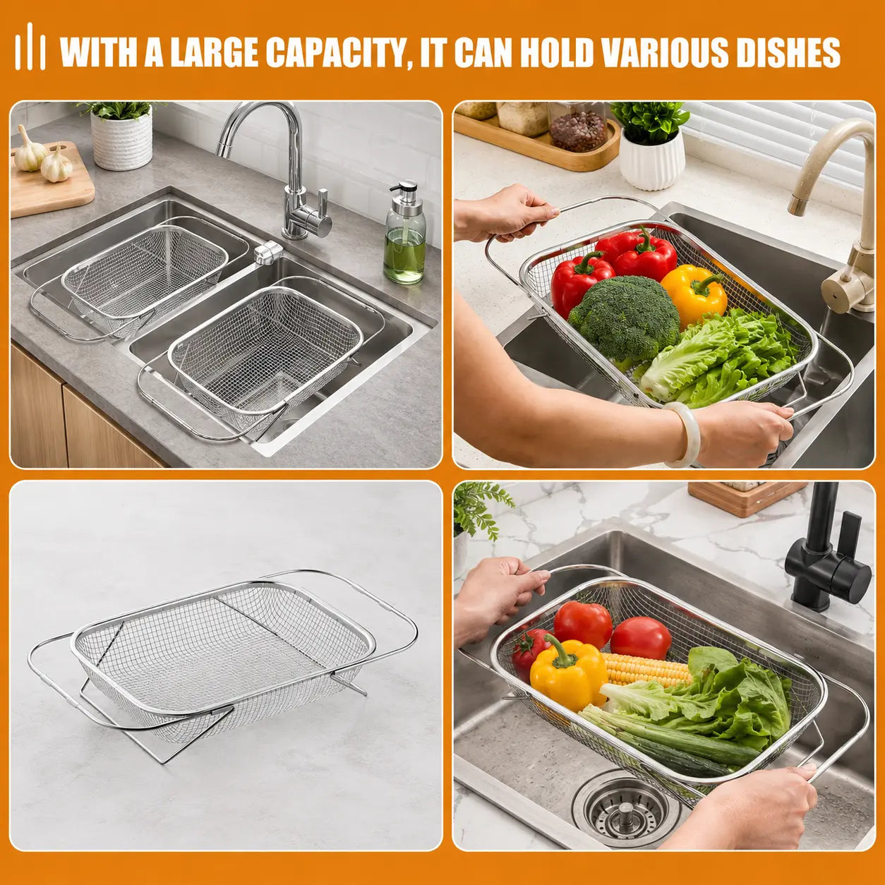 Stainless Steel Expandable Over-The-Sink Colander  🍝🥦🧼