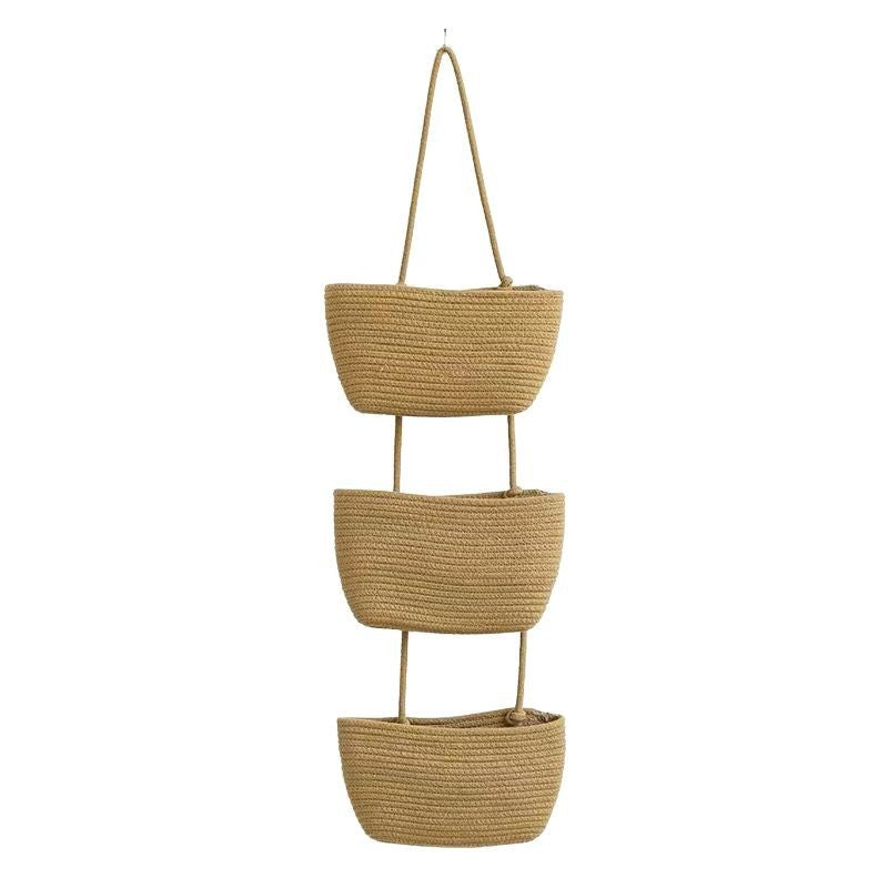 🧺 Wall-Hanging Storage Organizer – 3-Tier, Boho Style, Space-Saving 🏡
