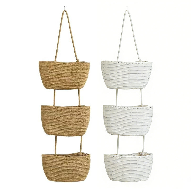 🧺 Wall-Hanging Storage Organizer – 3-Tier, Boho Style, Space-Saving 🏡